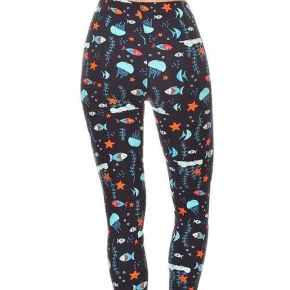 5/$25 Zinati Navy Blue Leggings w OCEANS ALIVE / Sea Life PS PLUS SIZE New - Picture 3 of 5